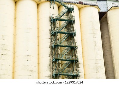 Building for storing and drying grain. Soviet-built elevator.