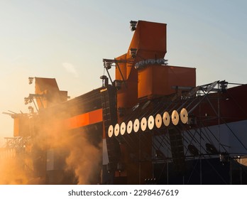 
Building structure and bright sunset light