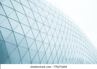 Building Structures Aluminum Triangle Geometry On Facade Of Modern Urban Architecture