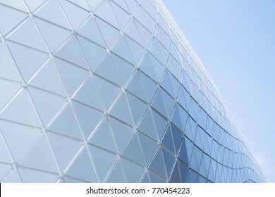 Building Structures Aluminum Triangle Geometry On Facade Of Modern Urban Architecture