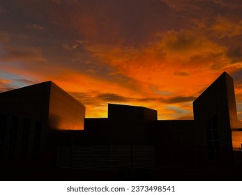 Building with sunset effect at the back