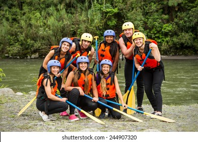 Building Team Raft White Water Sport Group Teen Adventure Fun Group Photo Of White Water Rafting Group Before The Departure Specific Equipment Building Team Raft White Water Sport Group Teen Adventure