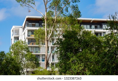 A building through the trees