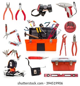 Building Tools Collage Isolated On White Stock Photo 394519906 ...