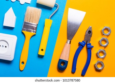 Building Tools On Colorful Background