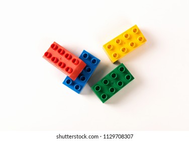 Building toy blocks isolated on white background.