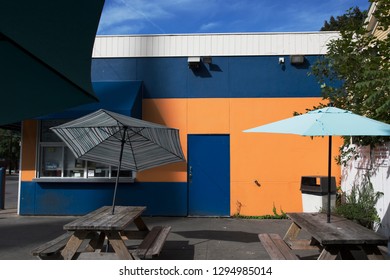 Building with umbrellas