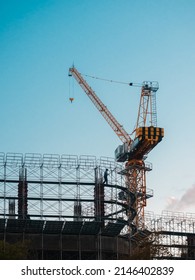 Building Under Construction, Cranes And High-rise Building	