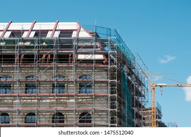 Building Under Construction / Restoration - Scaffoling On Building Facade