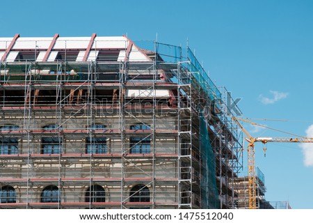 building under construction / restoration - scaffoling on building facade