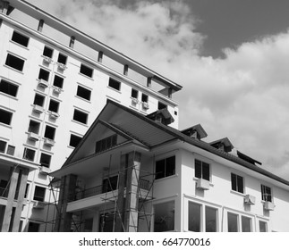 BUILDING UNDER CONSTRUCTION WITH SKY BACKGROUND