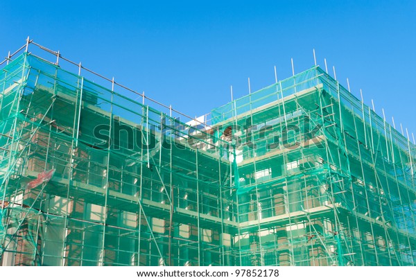 Building Under Construction Wrapped Green Net Stock Photo (Edit Now ...