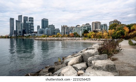 Buildings Along Lakeshore During Autumn Near Humber Bay Park In Toronto, Ontario, Canada