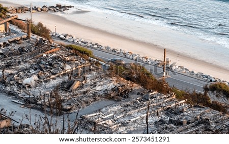 Buildings along Pacific Coast Highway destroyed by the Palisades Fire, in the Pacific Palisades neighborhood of Los Angeles, Calif., on Monday, Jan. 13, 2025. (Michael Goldsmith)