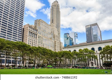 Buildings Around Bryant Park, One Of The Most Vivid Parks In NYC, USA