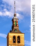 Buildings and bell tower in the Plaza Mayor of the city of Segovia in the region of Castilla La Mancha, Spain