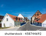 Buildings with blue sky in Loitz (Germany).