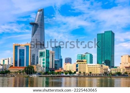 Buildings in the central area of Ho Chi Minh City, along the Saigon River. The symbol of modernity and dynamism of the largest city in the country.