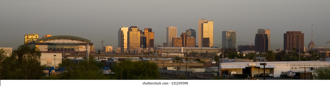 The Buildings and Landscape of Phoenix Arizona Downtown City Skyline Before The Sun Rises