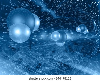 Buildings and map - abstract computer background, blue toned.