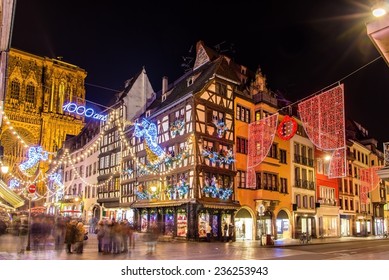 Buildings Near The Cathedral In Strasbourg Before Christmas