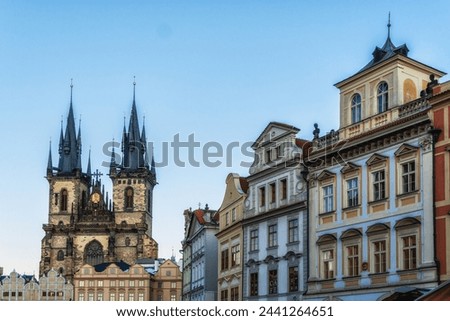 Buildings in the old town square and the Church your Lady Before Tyn, Prague - Czech Republic