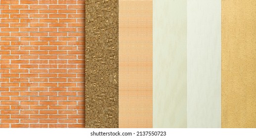 Buildings thermal insulation coatings with natural hemp fiber to reduce thermal losses against an brick wall - Building energy efficiency with assembly phases 