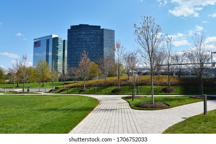Buildings in Tysons Corner, Fairfax County, Virginia, USA, April 15, 2020