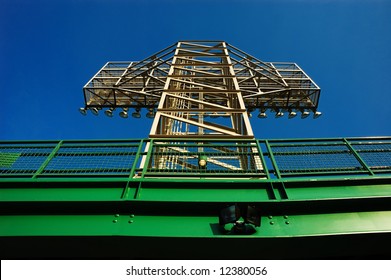 Built In 1912, Fenway Park Is One Of The Best Known And Most Historic Landmarks In The City Of Boston. View Of One Of The Light Towers Inside Of The Park.