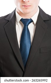 Buisness Man Tie, White Collar And Black Suit Closeup Concept