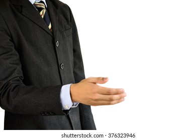 Buisnessman With Open Hand Ready For Handshake Isolated On White Background