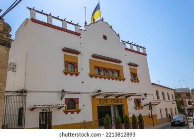 Bujalance, Spain - July 15, 2022: Teatro Español With The Flag Of Ukraine