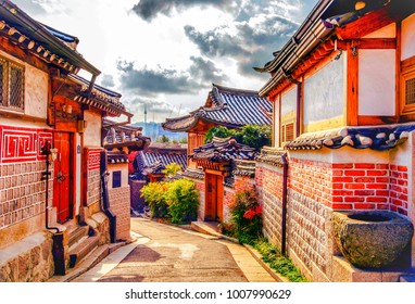 Bukchon Hanok Village In Autumn Seoul Korea