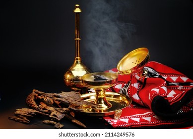 Bukhoor.Selective Focus, Sticks Of Agar Wood Perfumes Of Essential Oil As Oud Or Bakhoor.Arabian Bakhoor 