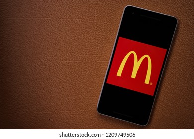 Bukit Lawang, Sumatra / Indonesia - October 23, 2018 - McDonalds Application On Smartphone Screen Close-up Android Google Play Store App.