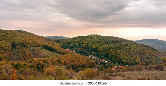Bukk National Park in Hungary fall autumn season sunset .