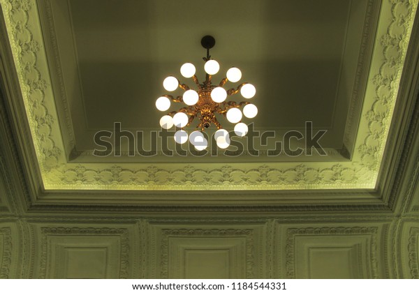 Bulb Chandelier Installed Ceiling Coffer Concealed Stock Photo