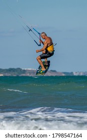 BULGARIA, BURGAS - AUGUST 17 2020: Kite Surf Training Of The Team On Burgas Beach. Burgas Bay Is The Best Place For Kite Surfing And Water Sports In Bulgaria.