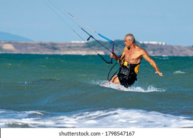 BULGARIA, BURGAS - AUGUST 17 2020: Kite Surf Training Of The Team On Burgas Beach. Burgas Bay Is The Best Place For Kite Surfing And Water Sports In Bulgaria.