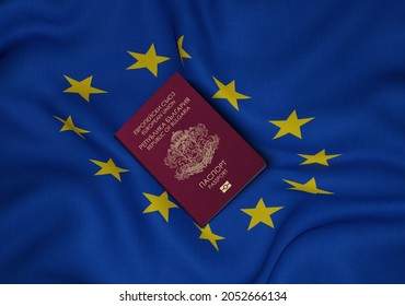 Bulgaria passport with European Union flag in background 