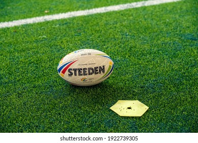 Bulgaria, Sofia, FEB 20, 2021:Ball For Australian Football Called Touch Footy On A Playground Field Before Start The Game