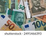 Bulgarian lev and Euro banknotes for design purpose