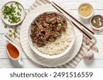 Bulgogi, Korean BBQ Beef with rice, top view