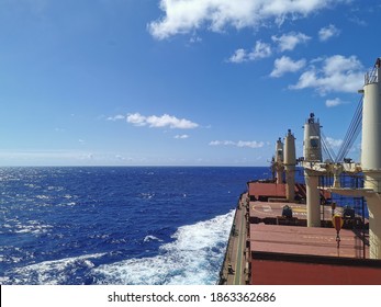 A Bulk Carrier Or Cargo Ship Is Sailing At Sea