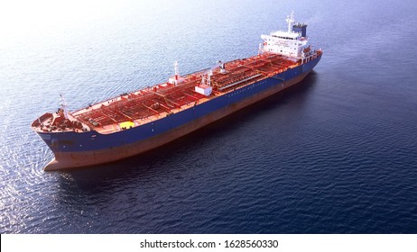 Bulk Carrier Ship At Sea. Aerial View.