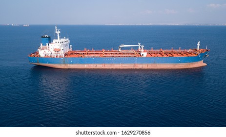 Bulk Carrier Ship At Sea. Aerial View.