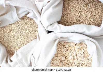 Bulk Grains And Cereal In Reusable Cotton Bags