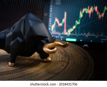The bull and chart for business or bull market trader concept - Shutterstock ID 2018431706