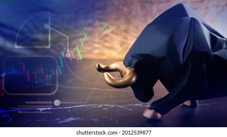 The Bull In Dark Tone For Business Or Stock Trading Concept