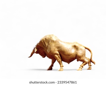Bull statue made of wood isolated on white